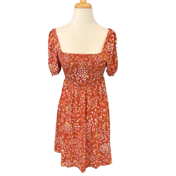 Roxy Hello Petal Woven Mini Dress On or Off Shoulder Fall Smocked Size Small - Picture 2 of 15